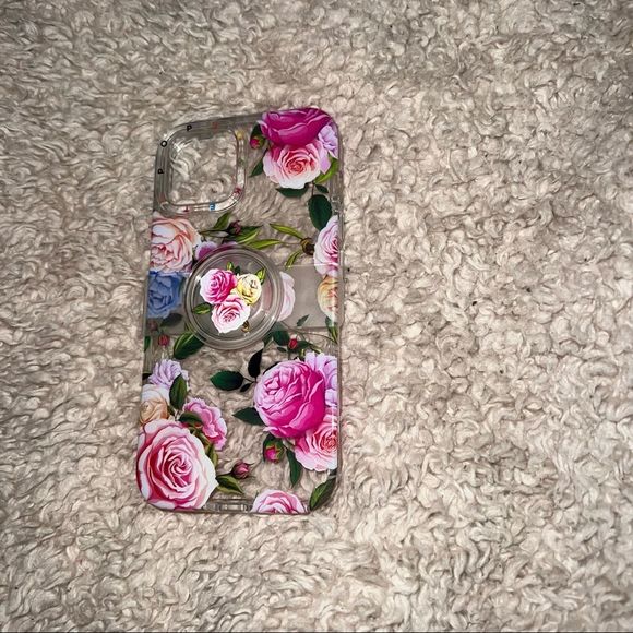 iPhone 13 clear flower otter box pop socket case